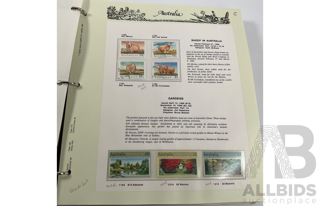 Seven Seas Album of Australian Stamps, Spanning 1984 to 1990, Multiple Sets of Each Year, Mostly Mint, Including Mint Twenty Dollar John Glover Painting