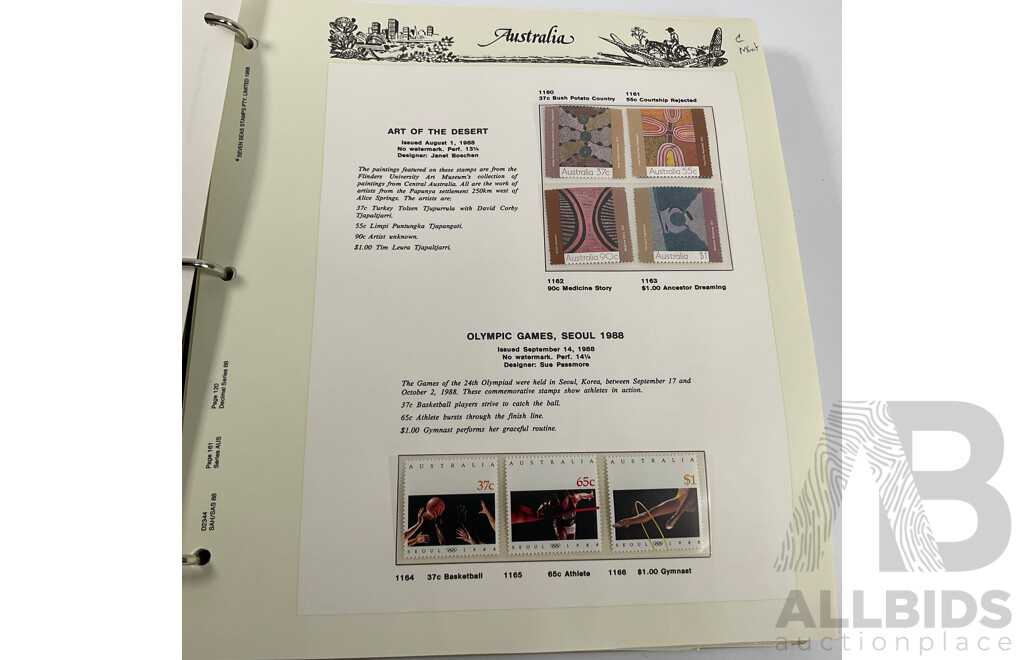 Seven Seas Album of Australian Stamps, Spanning 1984 to 1990, Multiple Sets of Each Year, Mostly Mint, Including Mint Twenty Dollar John Glover Painting