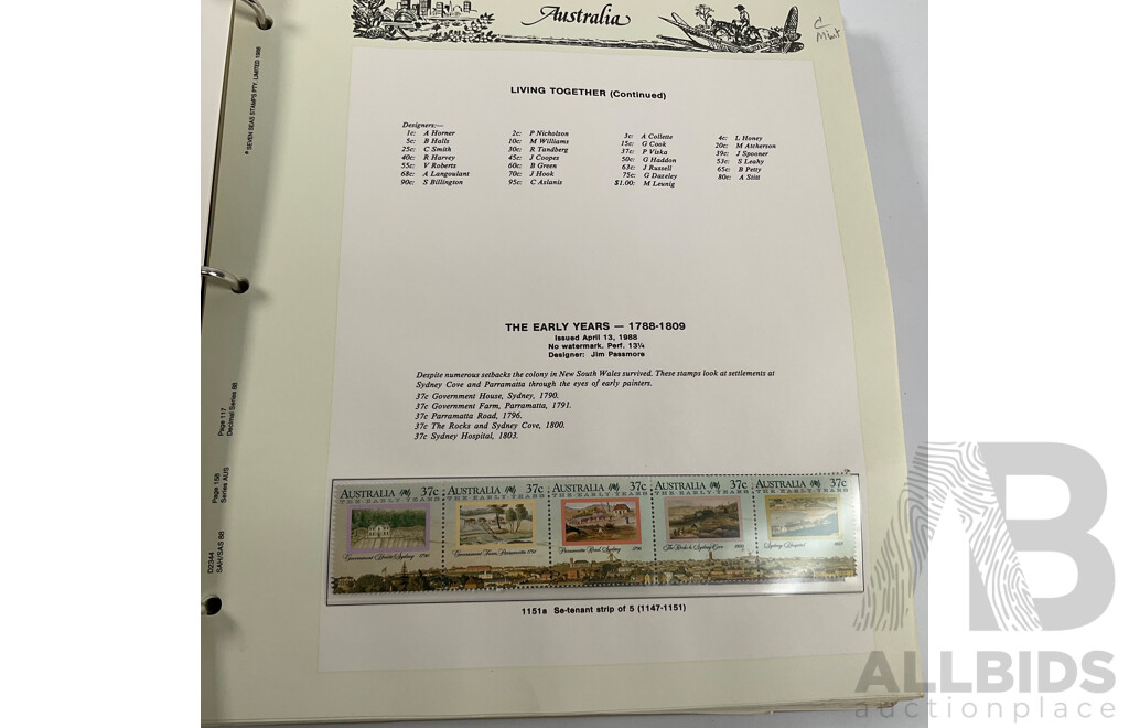 Seven Seas Album of Australian Stamps, Spanning 1984 to 1990, Multiple Sets of Each Year, Mostly Mint, Including Mint Twenty Dollar John Glover Painting