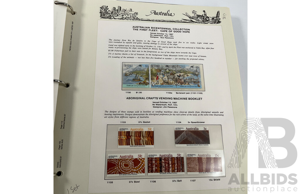 Seven Seas Album of Australian Stamps, Spanning 1984 to 1990, Multiple Sets of Each Year, Mostly Mint, Including Mint Twenty Dollar John Glover Painting
