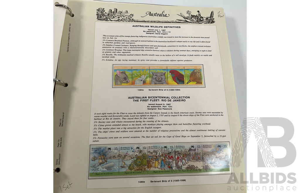 Seven Seas Album of Australian Stamps, Spanning 1984 to 1990, Multiple Sets of Each Year, Mostly Mint, Including Mint Twenty Dollar John Glover Painting