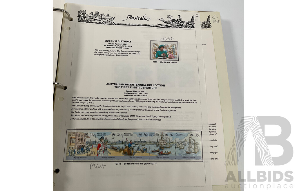 Seven Seas Album of Australian Stamps, Spanning 1984 to 1990, Multiple Sets of Each Year, Mostly Mint, Including Mint Twenty Dollar John Glover Painting