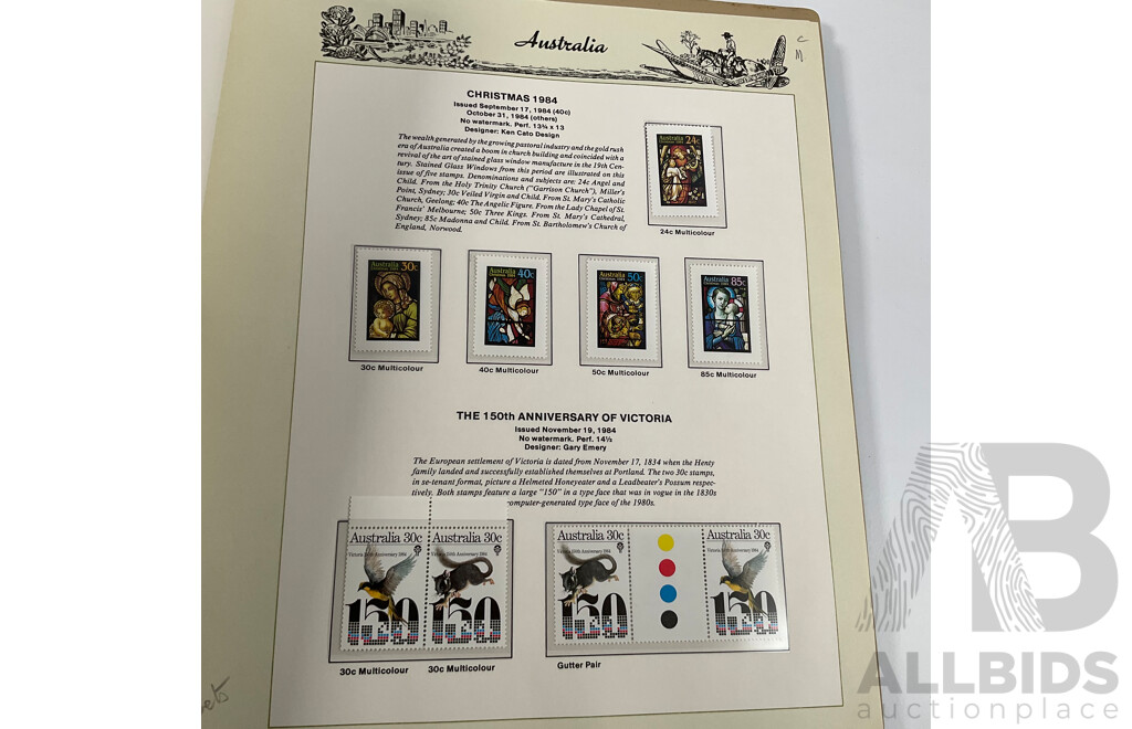 Seven Seas Album of Australian Stamps, Spanning 1984 to 1990, Multiple Sets of Each Year, Mostly Mint, Including Mint Twenty Dollar John Glover Painting