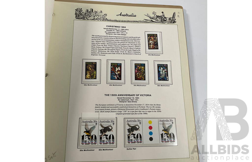 Seven Seas Album of Australian Stamps, Spanning 1984 to 1990, Multiple Sets of Each Year, Mostly Mint, Including Mint Twenty Dollar John Glover Painting