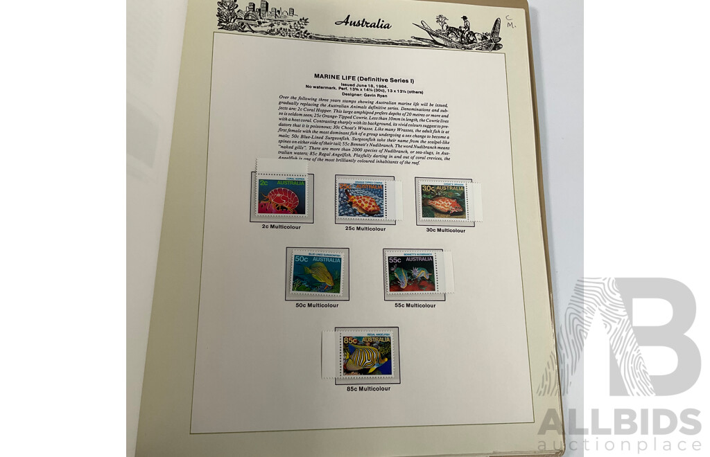 Seven Seas Album of Australian Stamps, Spanning 1984 to 1990, Multiple Sets of Each Year, Mostly Mint, Including Mint Twenty Dollar John Glover Painting