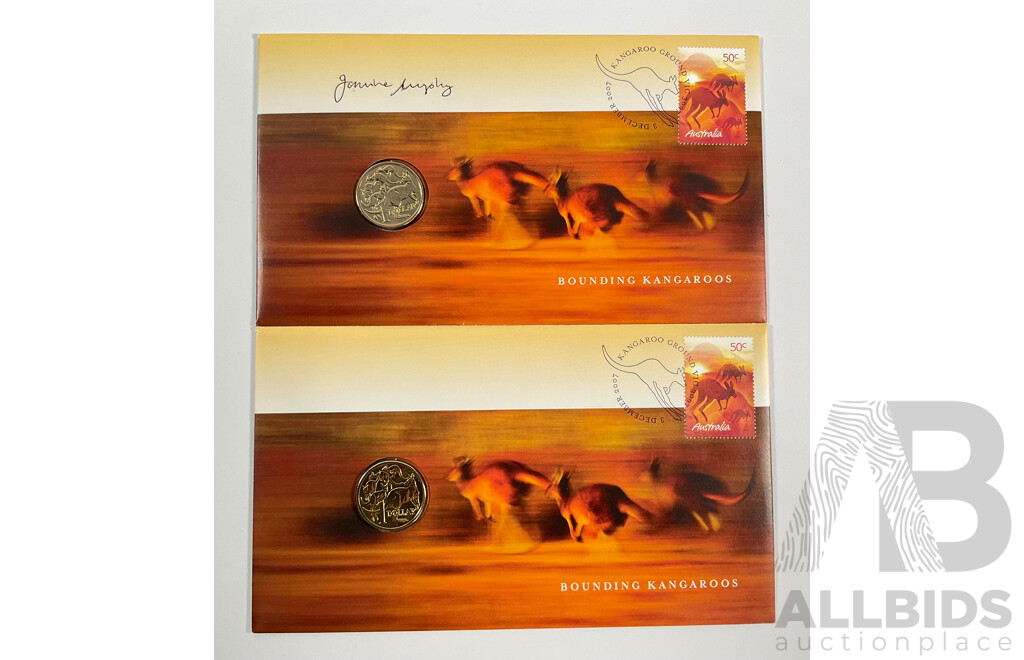 Two Australian 2007 Bounding Kangaroo PNCs Including One Signed by Janine Murphy (Royal Australian Mint CEO)