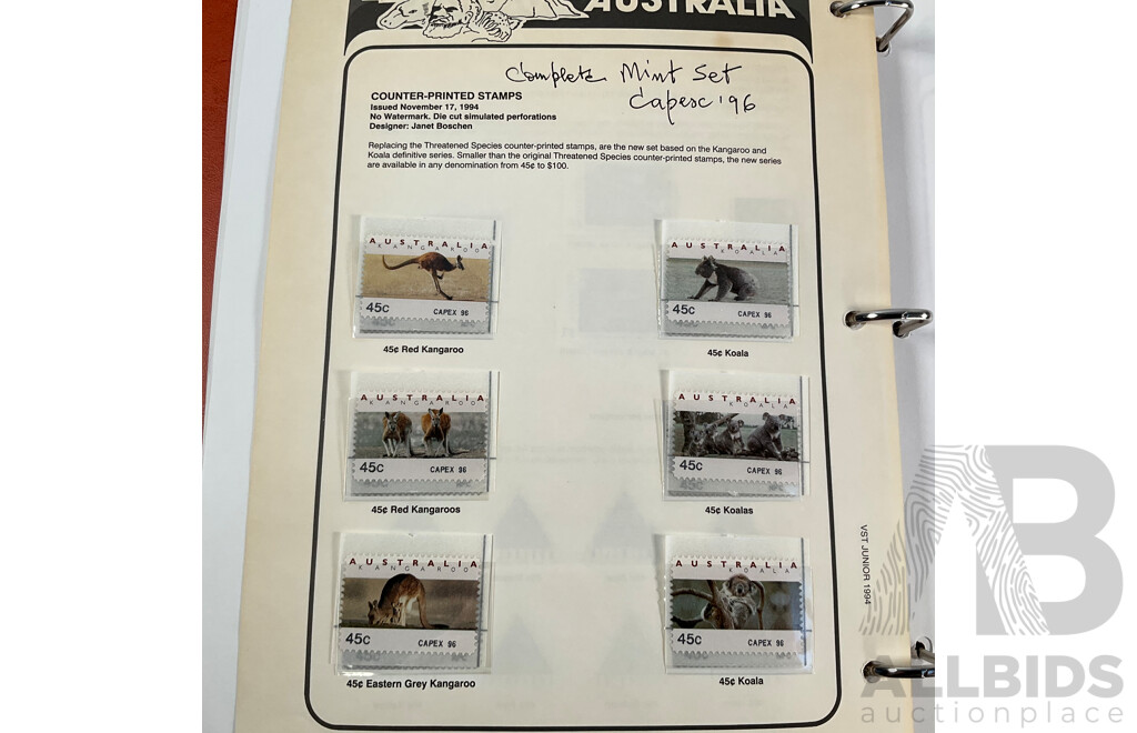 VST Album of Australian 1994 to 1996 Mint and Cancelled Stamps