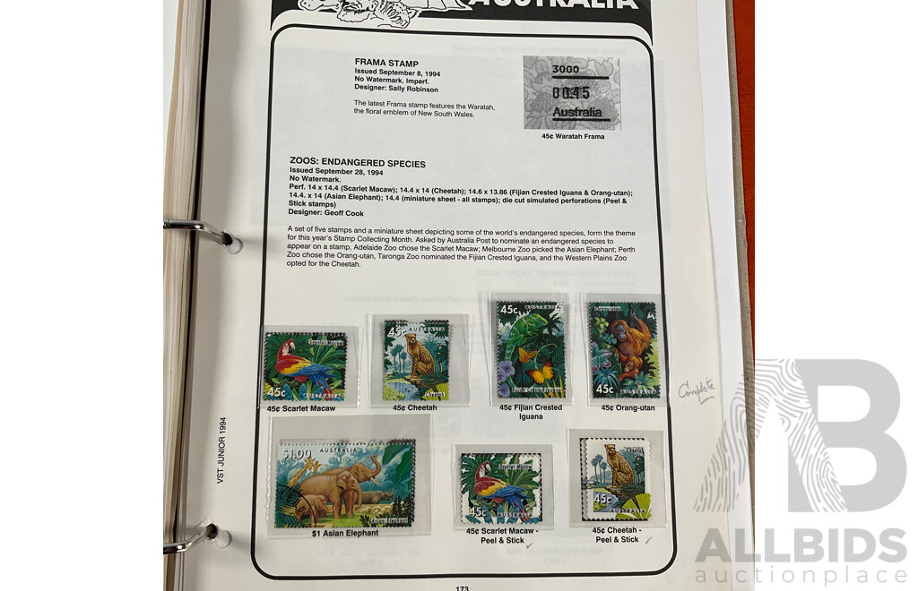 VST Album of Australian 1994 to 1996 Mint and Cancelled Stamps