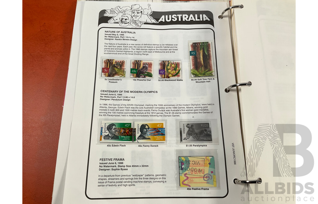 VST Album of Australian 1994 to 1996 Mint and Cancelled Stamps