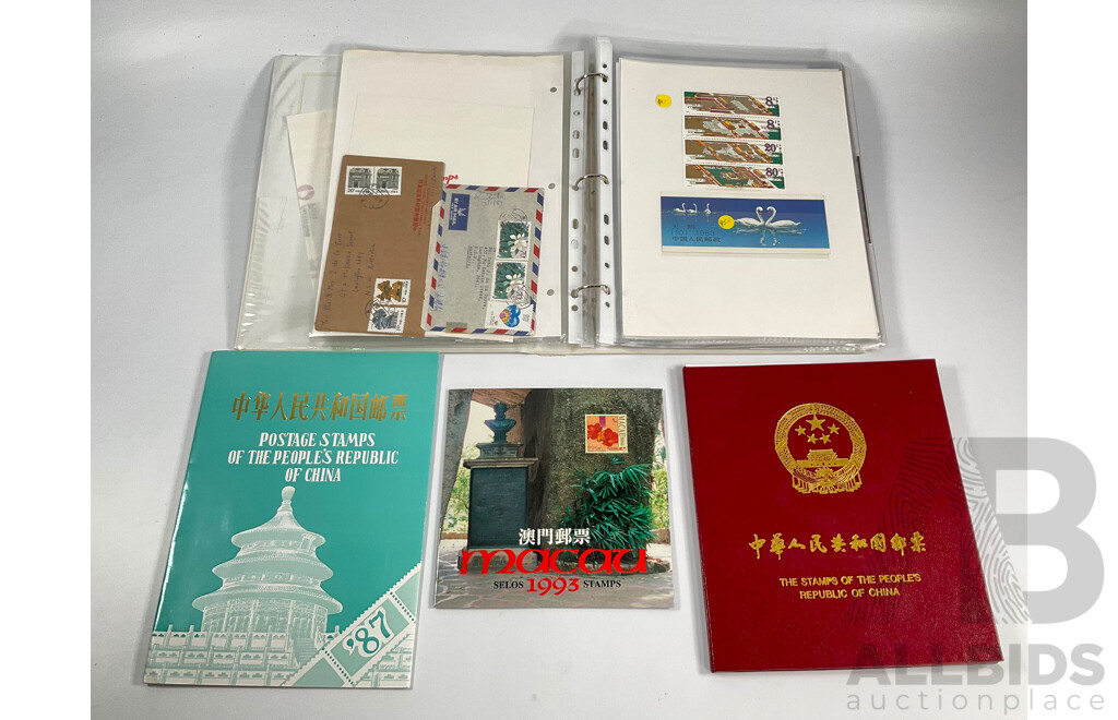 Chinese Mint Stamps Including 1987 Annual Album, Macau 1993 Mint Stamp Album, Mini Sheets Stamps Packs, and First Day Covers