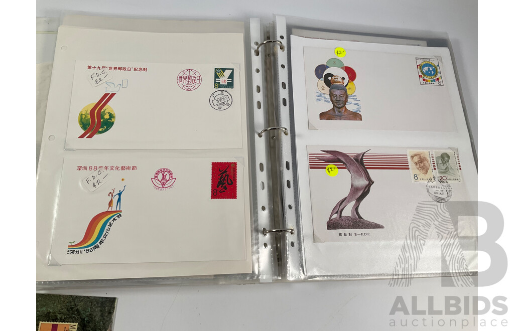 Chinese Mint Stamps Including 1987 Annual Album, Macau 1993 Mint Stamp Album, Mini Sheets Stamps Packs, and First Day Covers