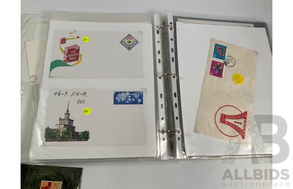 Chinese Mint Stamps Including 1987 Annual Album, Macau 1993 Mint Stamp Album, Mini Sheets Stamps Packs, and First Day Covers