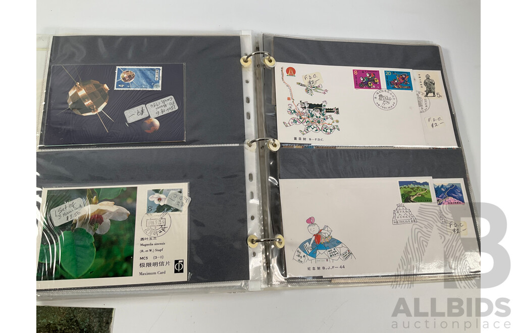 Chinese Mint Stamps Including 1987 Annual Album, Macau 1993 Mint Stamp Album, Mini Sheets Stamps Packs, and First Day Covers