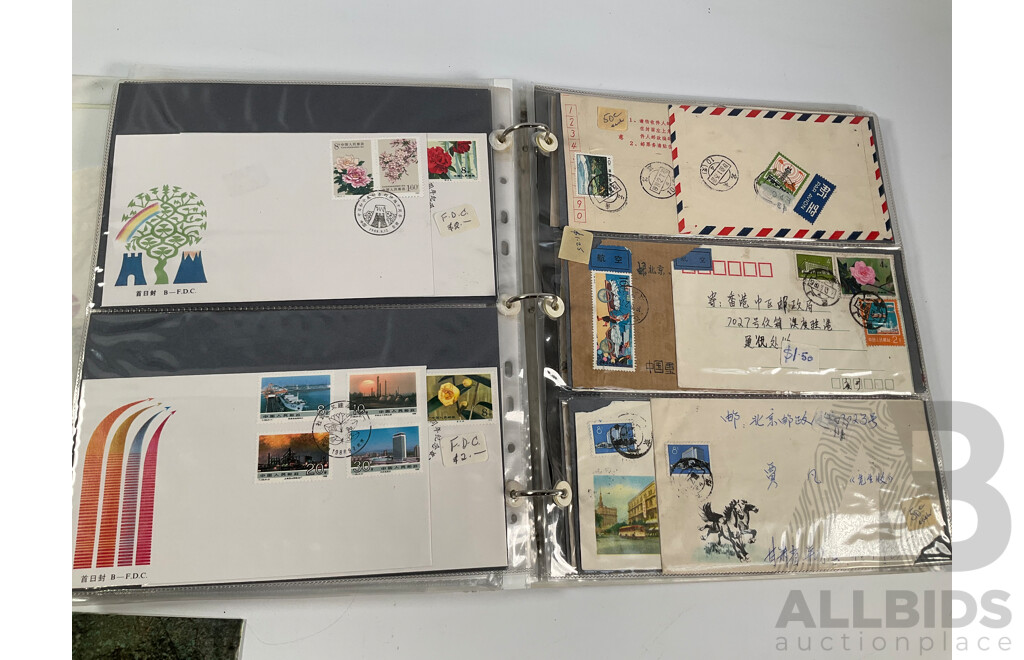 Chinese Mint Stamps Including 1987 Annual Album, Macau 1993 Mint Stamp Album, Mini Sheets Stamps Packs, and First Day Covers
