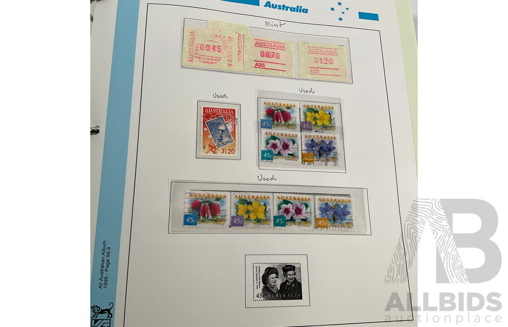 Australian VST and Seven Seas Album of Mint and Cancelled Stamps and Mini Sheets, Spanning 1996 to 2000