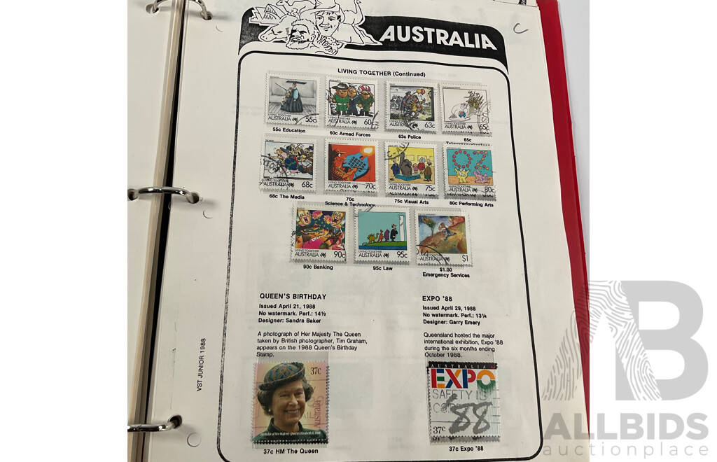Australian VST Album of Cancelled Stamps Spanning 1987 to 1989