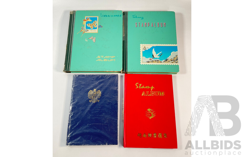 Four Albums of International Mint and Cancelled Stamps Including Switzerland Examples Spanning 1908 to 1980's, Gibraltar, St Vincent, Vietnam, Poland