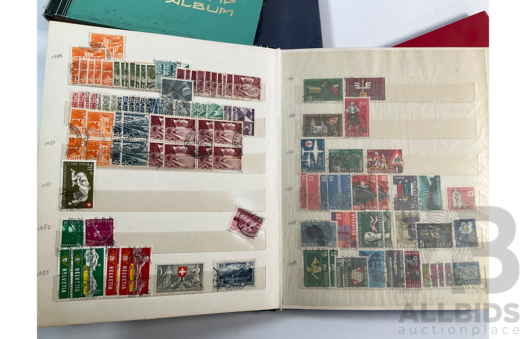 Four Albums of International Mint and Cancelled Stamps Including Switzerland Examples Spanning 1908 to 1980's, Gibraltar, St Vincent, Vietnam, Poland