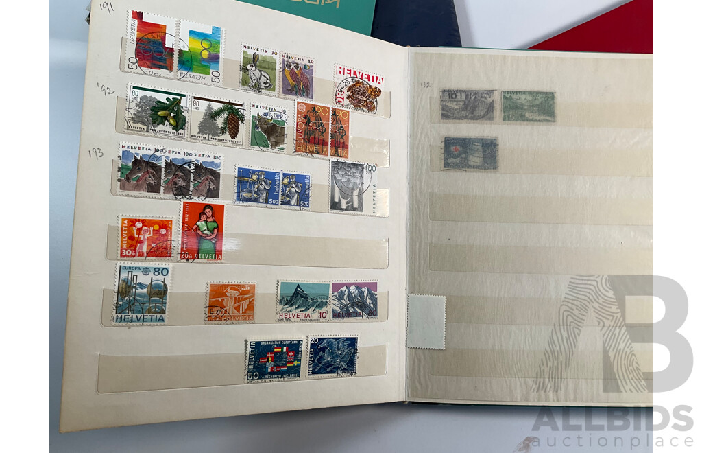 Four Albums of International Mint and Cancelled Stamps Including Switzerland Examples Spanning 1908 to 1980's, Gibraltar, St Vincent, Vietnam, Poland