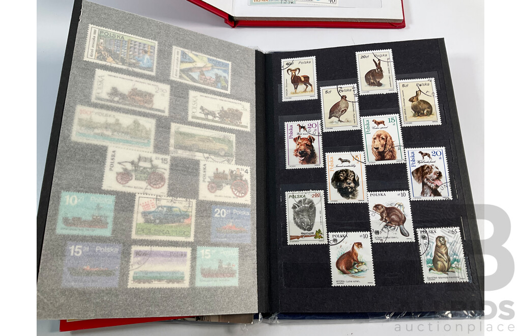 Four Albums of International Mint and Cancelled Stamps Including Switzerland Examples Spanning 1908 to 1980's, Gibraltar, St Vincent, Vietnam, Poland