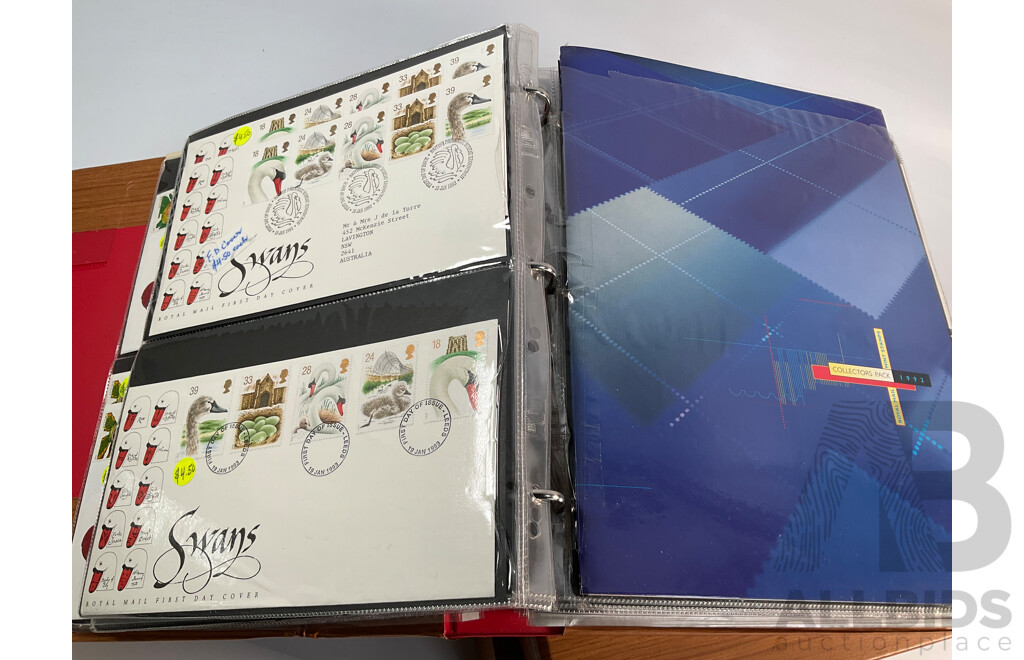Albums of United Kingdom First Day Covers, 1991, 1992 Collector Packs, Penny Black Anniversary Set, Definitive Sets and More