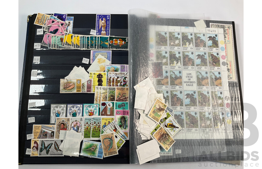 Albums of Commonwealth Mint and Cancelled Stamps Including Anguilla, Falkland Islands, Cayman Islands, Cyprus, Dominica, Kenya, Zambia, Uganda, Solomon Islands, Jamaica, Tanzania, Grenada