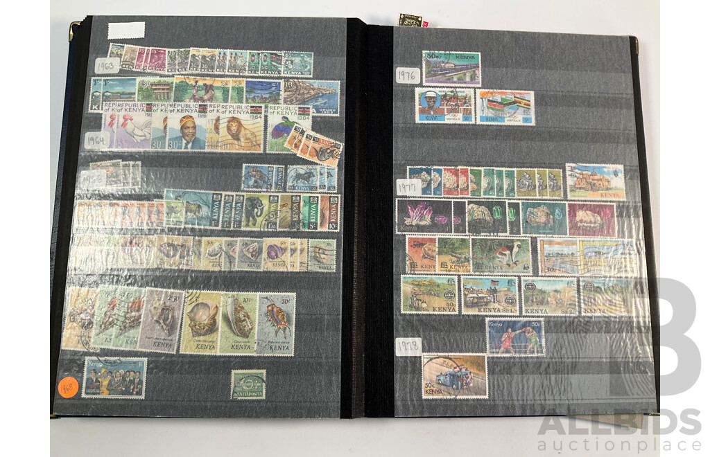 Albums of Commonwealth Mint and Cancelled Stamps Including Anguilla, Falkland Islands, Cayman Islands, Cyprus, Dominica, Kenya, Zambia, Uganda, Solomon Islands, Jamaica, Tanzania, Grenada
