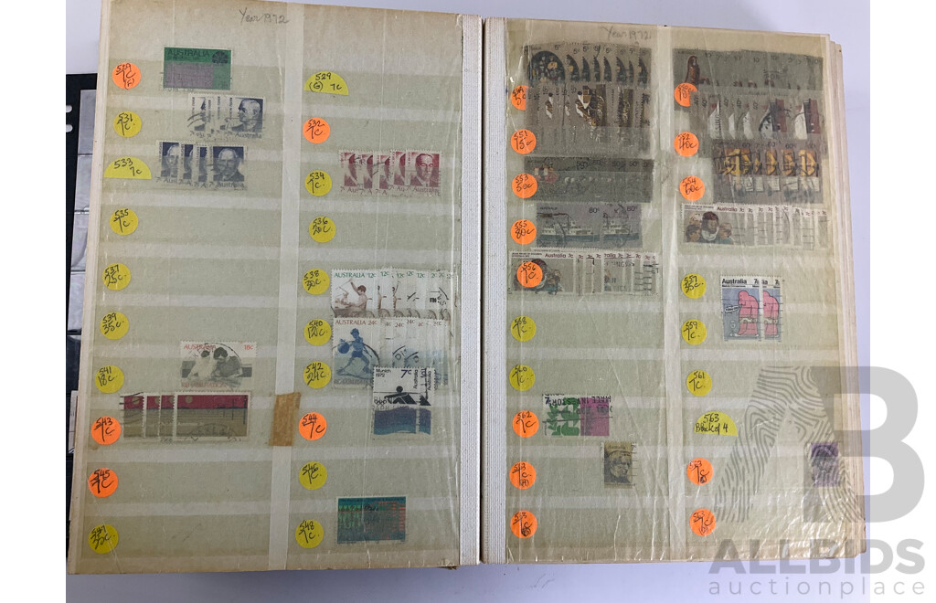 Album of Australian Stamps, Examples Spanning 1966 to 1990, Sets, Overprints, Many Multiples