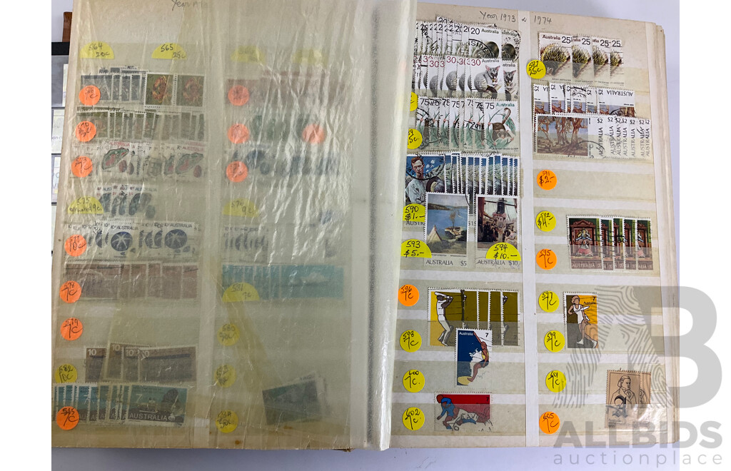 Album of Australian Stamps, Examples Spanning 1966 to 1990, Sets, Overprints, Many Multiples