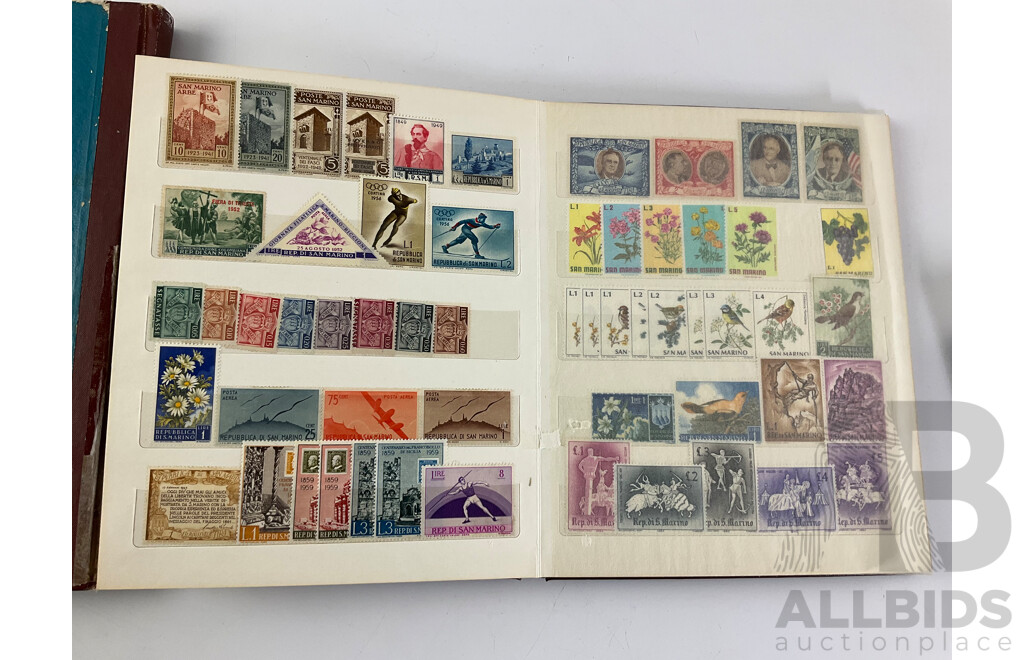 Three Albums of Vintage Stamps Including Bahrain, Kuwait, UAE, Bhutan, Pakistan, Palestine, San Marino, Over Prints, Mints