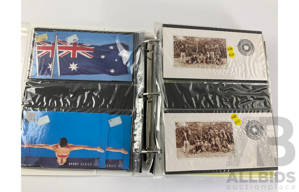 Album of Australian Stamp Pack and Books, Examples Spanning 1988 to 1991 Mostly Doubles/Multiples, Bicentennial, Selected Issues, Living Together, Tall Ships