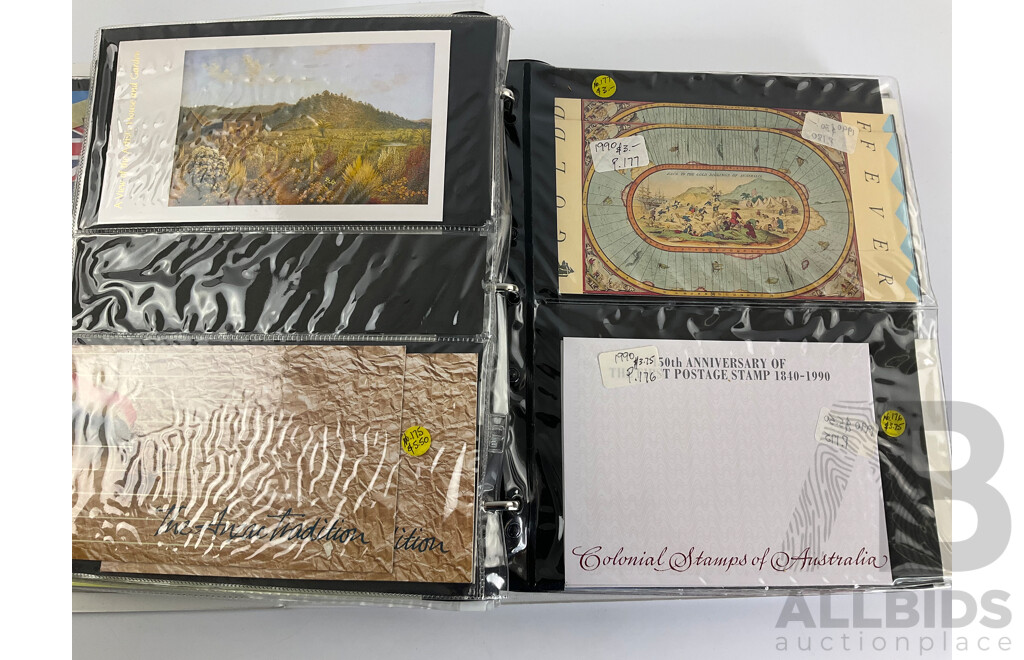 Album of Australian Stamp Pack and Books, Examples Spanning 1988 to 1991 Mostly Doubles/Multiples, Bicentennial, Selected Issues, Living Together, Tall Ships