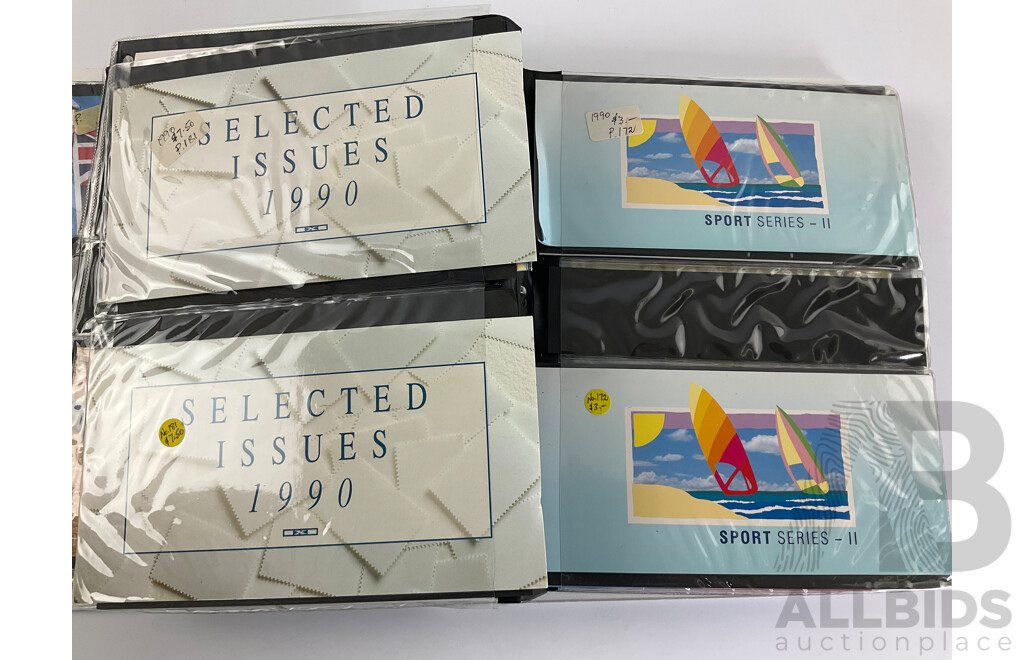 Album of Australian Stamp Pack and Books, Examples Spanning 1988 to 1991 Mostly Doubles/Multiples, Bicentennial, Selected Issues, Living Together, Tall Ships