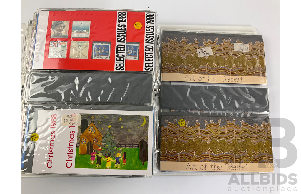 Album of Australian Stamp Pack and Books, Examples Spanning 1988 to 1991 Mostly Doubles/Multiples, Bicentennial, Selected Issues, Living Together, Tall Ships