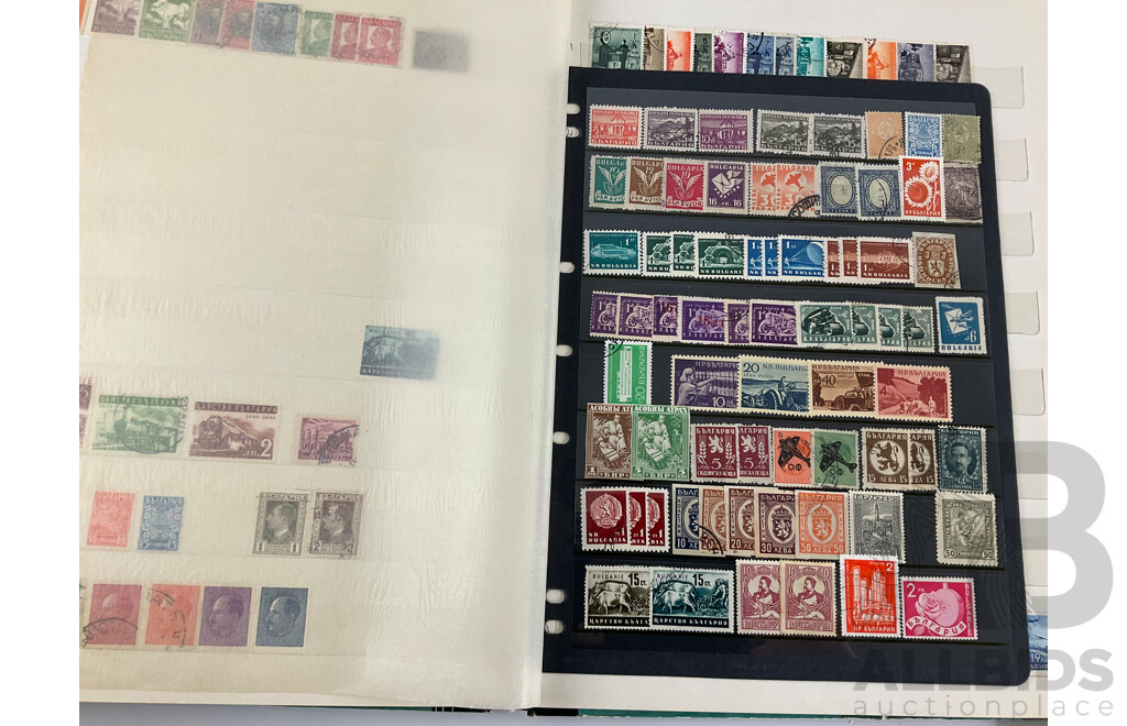 Three Antique and Vintage International Stamp Albums Including Fujeira, Manama, Yemen, Sharjah, Indonesia, Lebanon, Egypt, Libya, Oman, Kuwait, Rwanda, Romania, Bulgaria