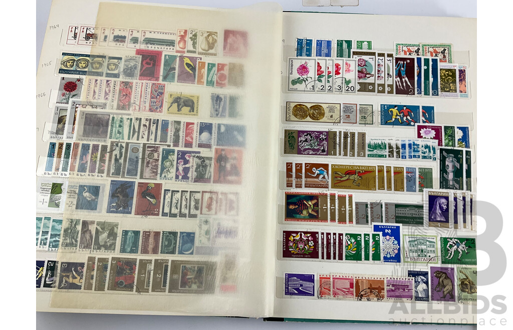 Three Antique and Vintage International Stamp Albums Including Fujeira, Manama, Yemen, Sharjah, Indonesia, Lebanon, Egypt, Libya, Oman, Kuwait, Rwanda, Romania, Bulgaria