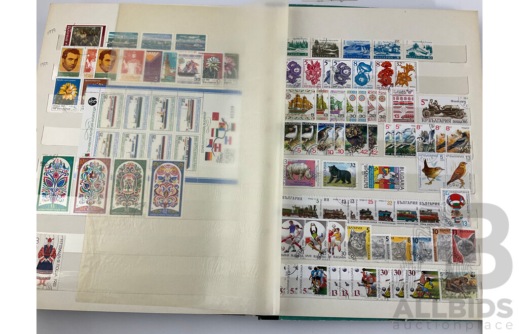 Three Antique and Vintage International Stamp Albums Including Fujeira, Manama, Yemen, Sharjah, Indonesia, Lebanon, Egypt, Libya, Oman, Kuwait, Rwanda, Romania, Bulgaria