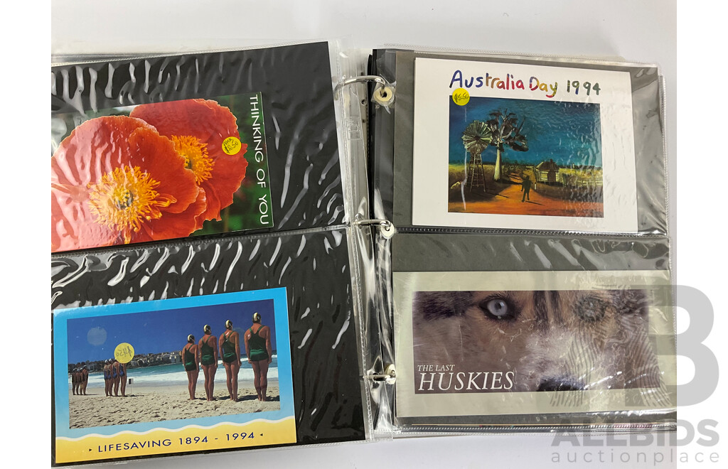 Album of Australian Stamp Packs and Booklets, Examples Spanning 1992 to 1996, Atlanta/Sydney, Joint Issues, Last Huskies, Bunyips, Native Wildlife, Dreamings, Desert Gold