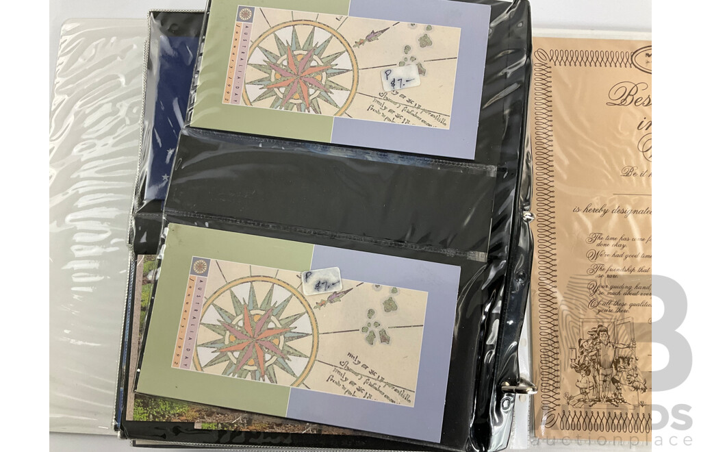 Album of Australian Stamp Packs and Booklets, Examples Spanning 1992 to 1996, Atlanta/Sydney, Joint Issues, Last Huskies, Bunyips, Native Wildlife, Dreamings, Desert Gold