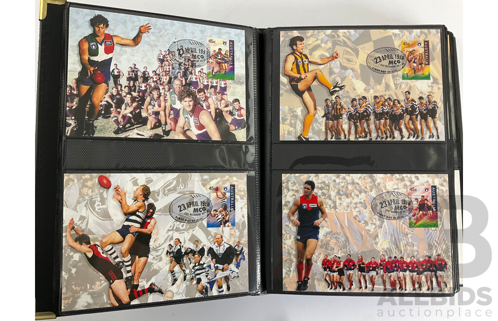 Album of Australian 1996/97 Maxicards Including  Centenary of AFL, Nature of Australia, Australia Day 1997, Classic Cars, Dolls and Bears, Wetland Birds and More