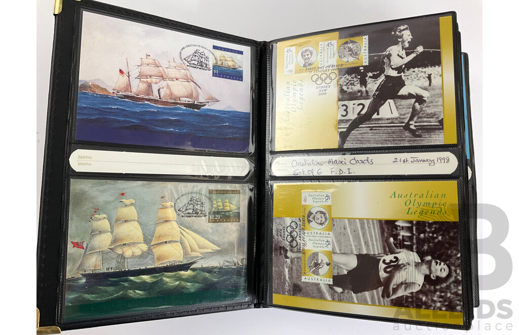 Album of Australian 1998/99/2000 Maxicards Including Australian Rock and Roll, Youth Arts, Butterflies, Early Navigators, ABC, Flowers, Australian Legends, for Valour and More