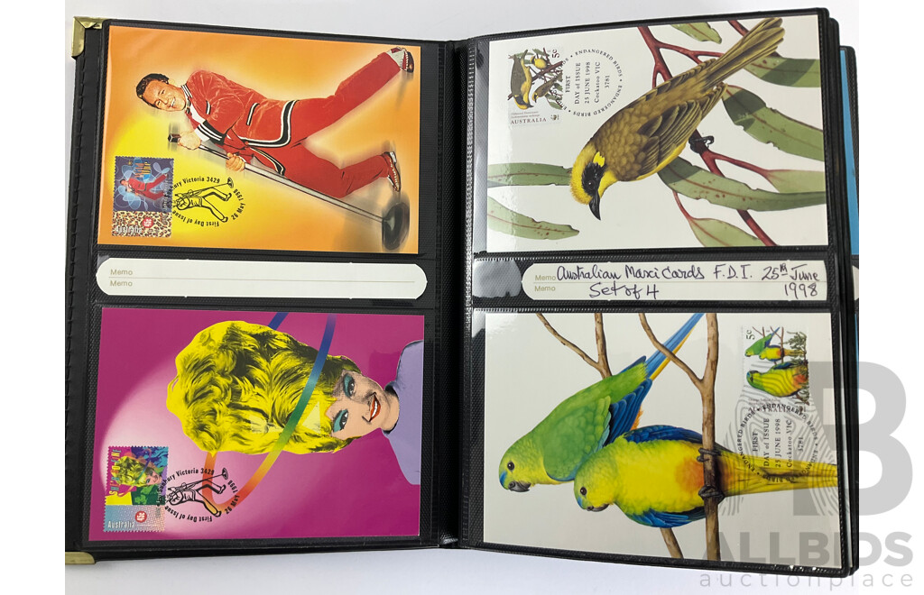 Album of Australian 1998/99/2000 Maxicards Including Australian Rock and Roll, Youth Arts, Butterflies, Early Navigators, ABC, Flowers, Australian Legends, for Valour and More