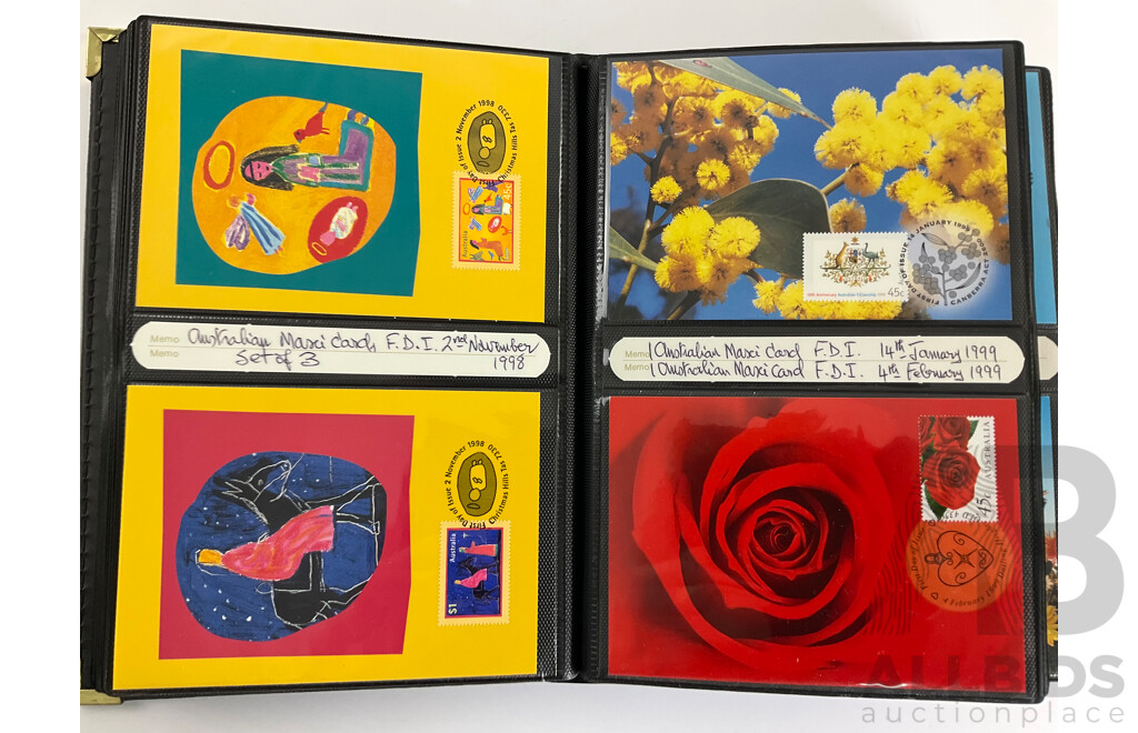 Album of Australian 1998/99/2000 Maxicards Including Australian Rock and Roll, Youth Arts, Butterflies, Early Navigators, ABC, Flowers, Australian Legends, for Valour and More