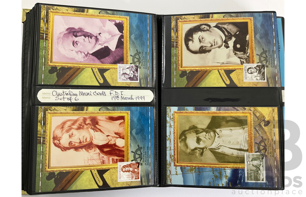 Album of Australian 1998/99/2000 Maxicards Including Australian Rock and Roll, Youth Arts, Butterflies, Early Navigators, ABC, Flowers, Australian Legends, for Valour and More