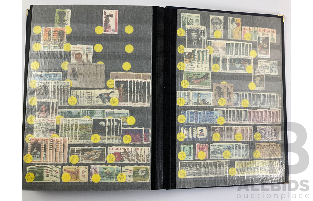 Album of USA Stamps Including Franklin, Roosevelt, Lincoln, Harding, Jackson, Overprints, Scott Catalogue Numbers Spanning 416 to 1439