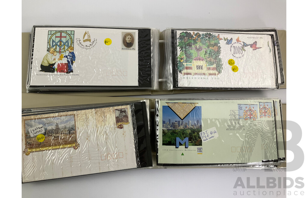 Two Albums of Australian 1991, 92, 93, 94, 95 First Day Covers Including Sets, First Flight Commemoratives, Desert Gold, Trans Australia Railway, Melbourne Zoo