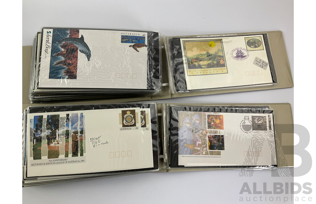 Two Albums of Australian 1991, 92, 93, 94, 95 First Day Covers Including Sets, First Flight Commemoratives, Desert Gold, Trans Australia Railway, Melbourne Zoo