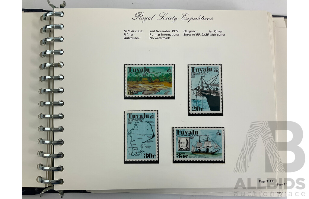 Three Albums of Tuvalu Stamp Sets, Examples Spanning 1976 to 1980's, Officials, Commemoratives with Album of Tuvalu Post Office Presentation Packs