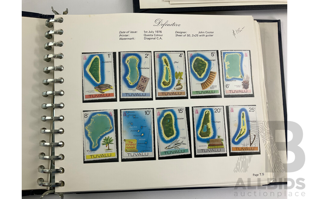Three Albums of Tuvalu Stamp Sets, Examples Spanning 1976 to 1980's, Officials, Commemoratives with Album of Tuvalu Post Office Presentation Packs