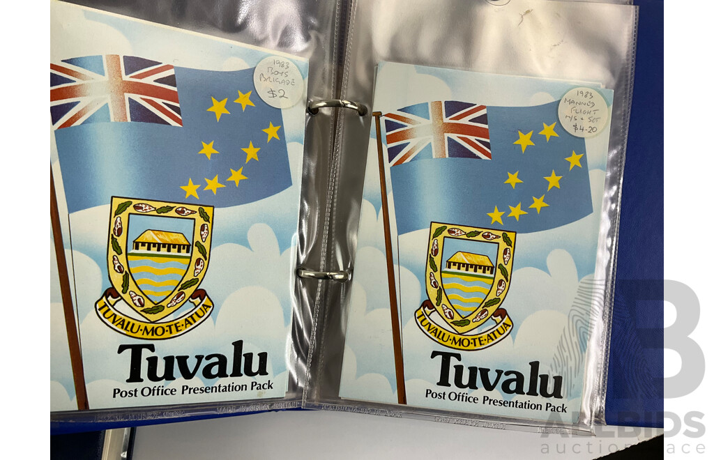 Three Albums of Tuvalu Stamp Sets, Examples Spanning 1976 to 1980's, Officials, Commemoratives with Album of Tuvalu Post Office Presentation Packs